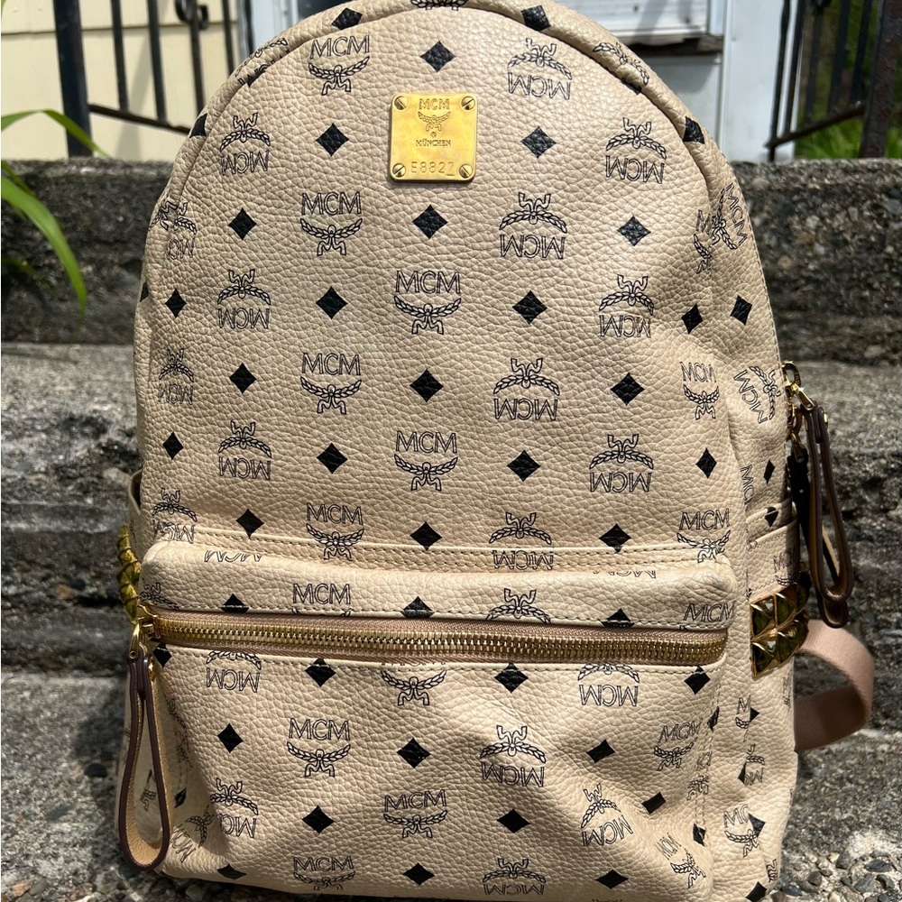 MCM Stark Side Studs Backpack in Vicetos Beige